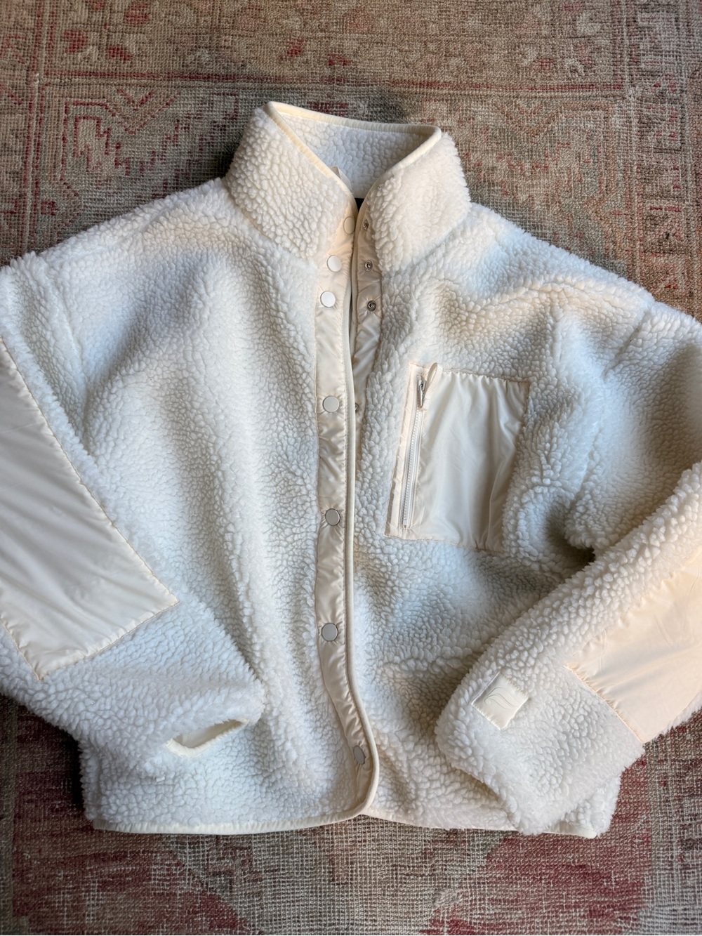 Fabletics Ivory Teddy Sherpa Jacket with Zip Chest Pocket